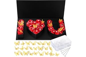 Ireer I Love You Empty Flower Gift Box Valentine's Day Letter Shaped Fillable Box with Plastic Liners 24 Gold Butterfly Decor 50 Bouquet Flower Pins DIY Craft Gift Set for Wedding Mother's Day(Black)