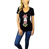 Disney Womens Minnie Mouse V-Neck Tee (US, Alpha, Small, Regular, Regular, Black)