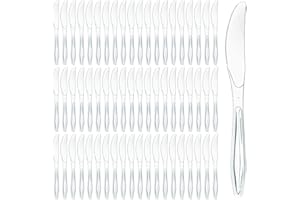 100 Clear Plastic Knives | Heavy Duty Plastic Silverware Knives | Fancy Plastic Cutlery | Elegant Disposable Knives Pack | Bu