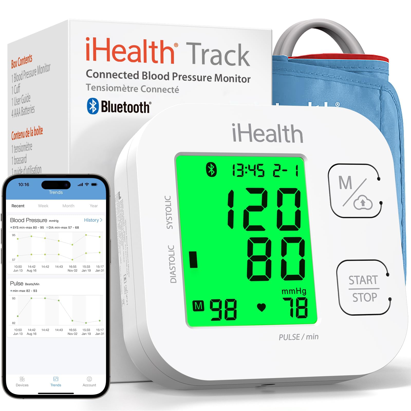Photo 1 of iHealth Track Smart Upper Arm Blood Pressure Monitor with Wide Range Cuff That fits Standard to Large Adult Arms, Bluetooth Compatible for iOS & Android Devices