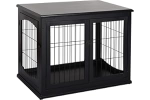 PawHut Dog Crate Furniture, Small Dog Cage End Table with Two Opening Sides, Lockable Door, Puppy Kennel Indoor, Cute and Decorative, Black