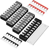 Joinfworld Terminal Block 25A 600V Dual Row Screw Terminal Strip with Cover, 8 Position Pre-Insulated Wire Terminal Block with Jumpers - 4 Pack
