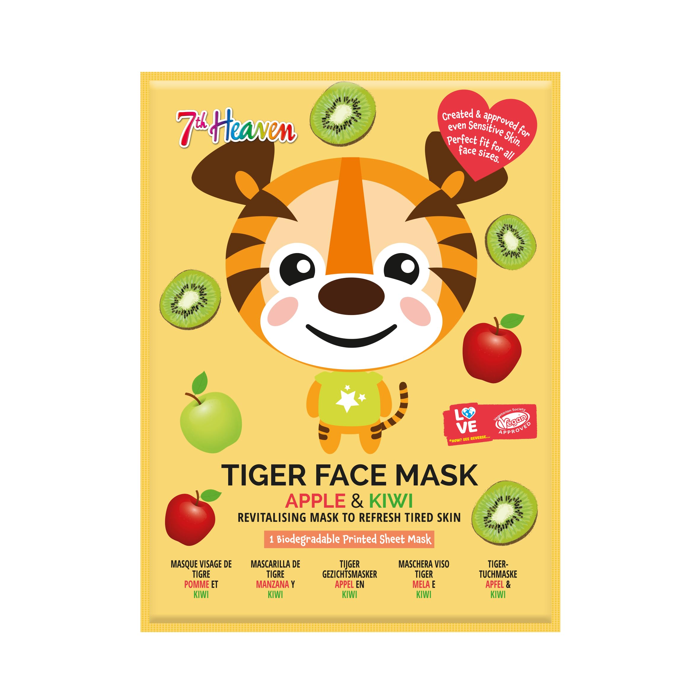 7th Heaven Face Food Tiger Sheet Face Mask Apple And Strawberry Revitalising Mask To Refresh Tired Skin, 0.021 Kg