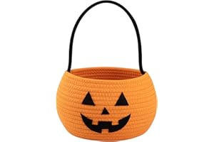 OIASKET Halloween Basket for Kids, Pumpkin Basket with Handle, Trick or Treat Bucket, Small Orange Halloween Decorations, Pumpkin Candy Bucket Halloween Party Favors