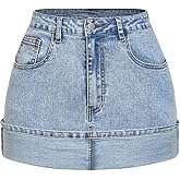 Milumia Women's Y2k Denim Mini Skirt Foldover Bodycon Short Jean Skirts with Pockets