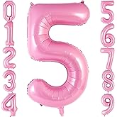 Pink Number 5 Balloon 40 Inch, Big Large Foil Helium Number Balloons, Jumbo Giant Mylar Number 5 Balloons for 5 Year Old Birthday Party Decorations Supplies Anniversary Celebration