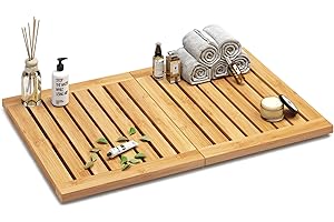 Waterproof Bamboo Bath Mat for Shower, Foldable | Non-Slip | Heavy Duty, Wooden Bath Mat, Floor Mat and Doormat for Indoor Ou