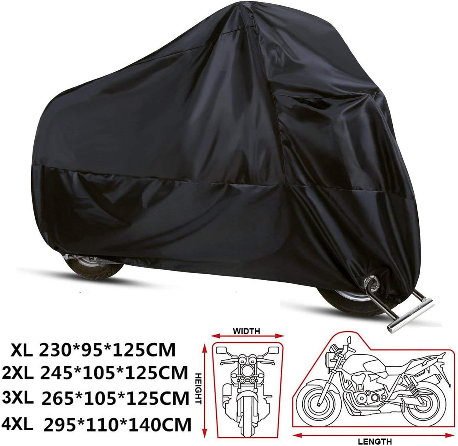 ANFTOP Motorcycle Cover XXL 210D Fabric Heavy Duty Waterproof Motorbike Cover With Lock Hole Anti Dust Rain UV Protective Waterproof Motor Cover For Indoor Outdoor 2XL