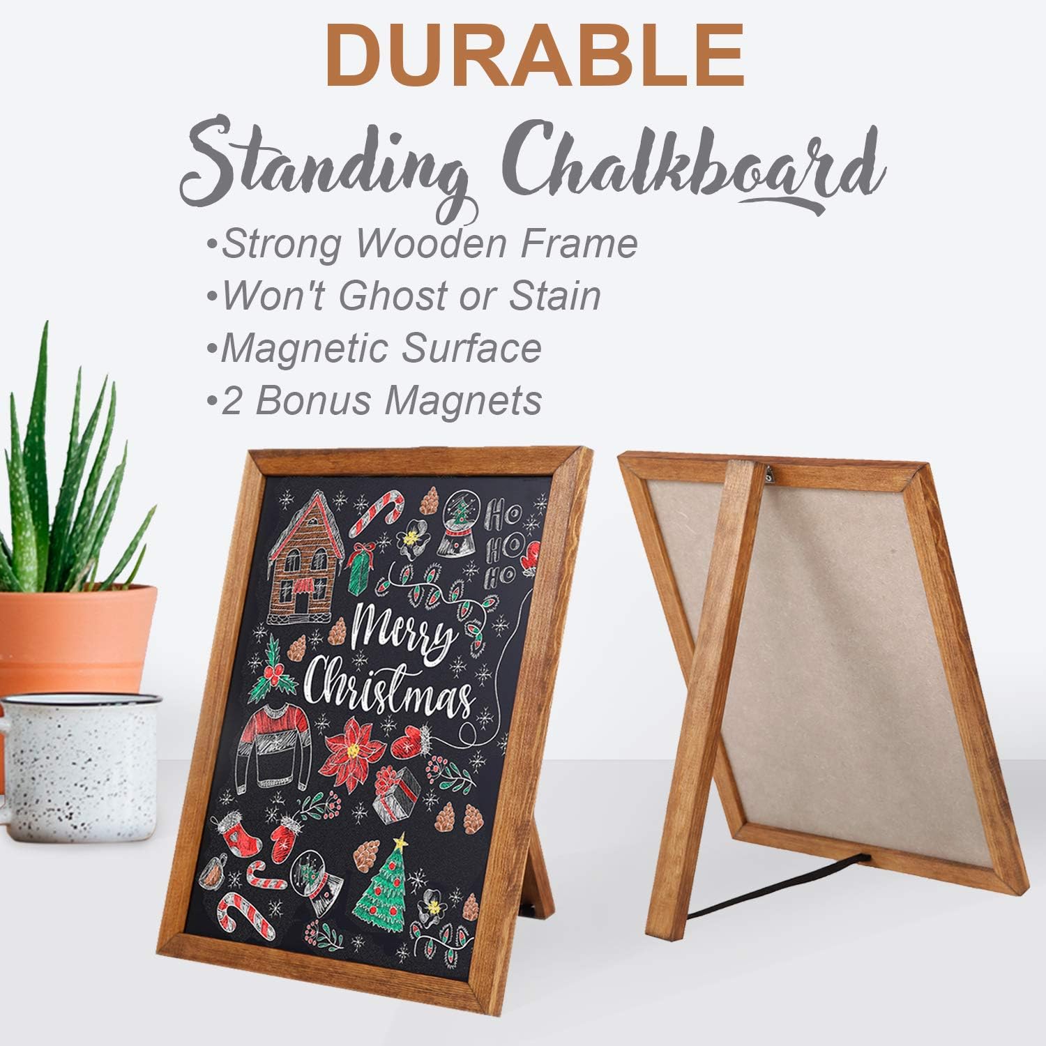 BESSO Chalkboard Signs – Stylish ProGrade Standing Deep Black Chalk Board 11 x 14 – Magnetic Rustic Slate Chalkboards Menu Board for Kitchen, Sign Board, or Sidewalk Sign. for Kids & Adults : Office Products