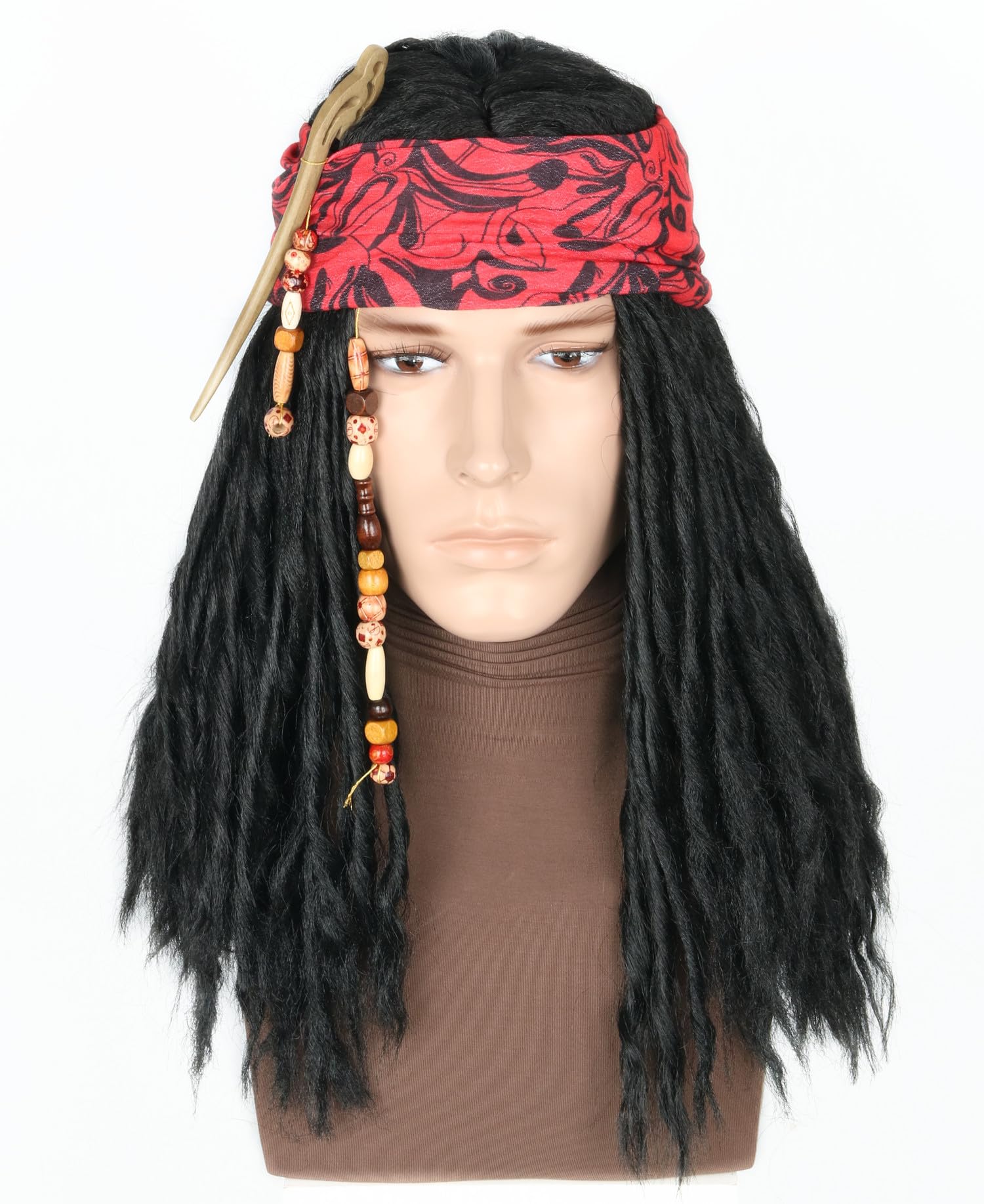 LeMarnia Black Pirate Dreadlocks Wig with Bandana and Beads Accessories Set Halloween Cosplay Costume Wig