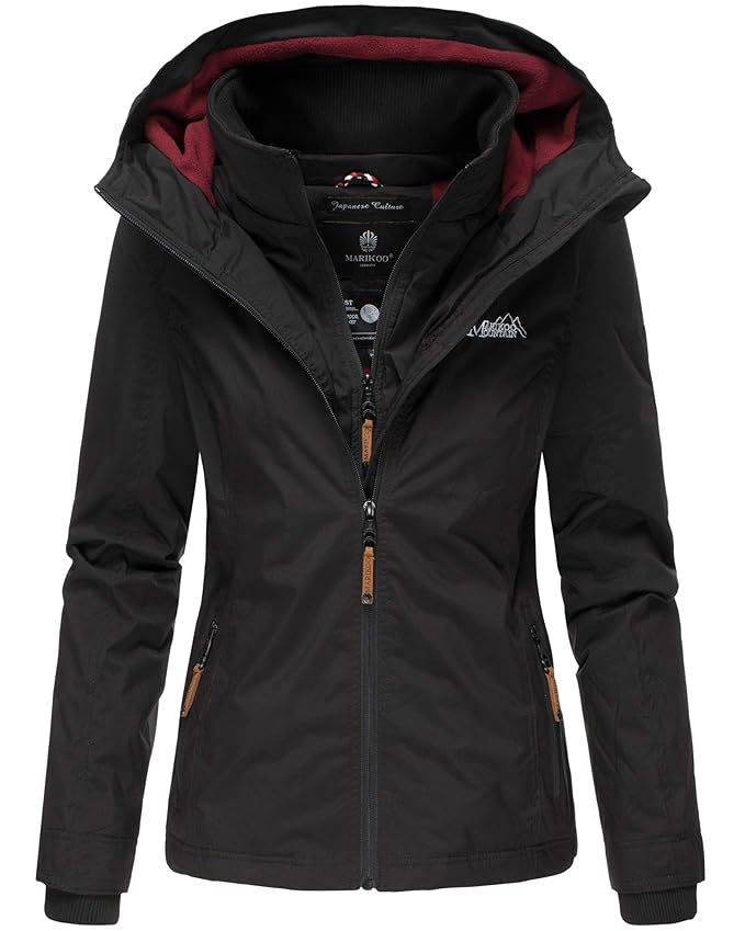 Marikoo Damen Regen Jacke Outdoor Regenjacke Winterjacke Fleece Gefüttert Kapuze XS - XXL Erdbeere