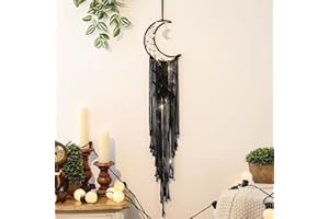 ANROYE Black Macrame Moon Dream Catcher, Witchy Crescent Phase Woven Wall Hanging with Light, Handmade Gothic Bohemian Nursery Decor with Star Decoration for Home Bedroom, for Girl Kids