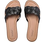 Luoika Women's Wide Width Flat Slides Sandals, Casual Comfortable Summer Beach Shoes Slip on Slide Sandal for Women.