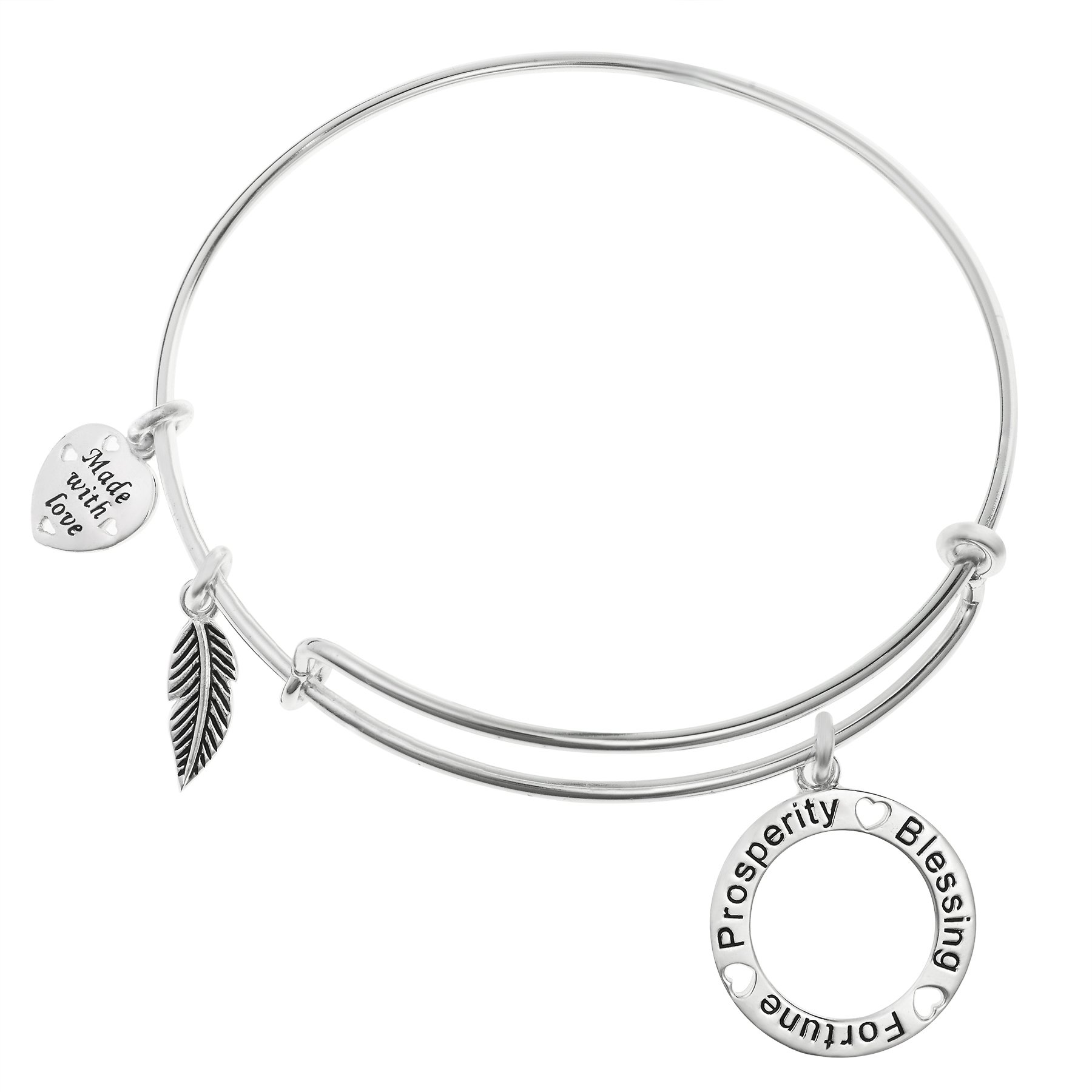 Qina C Sterling Silver Prosperity Blessing Fortune Heart Adjustable Wire Bangle Bracelet