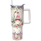 ZNYYZYBA 40 oz Christmas Tumbler with Handle and Straw, Stainless Steel Insulated Xmas Gnome Tumbler 40 oz, Reusable Gnome Cup with Leak Proof Lid, Christmas Gifts for Women