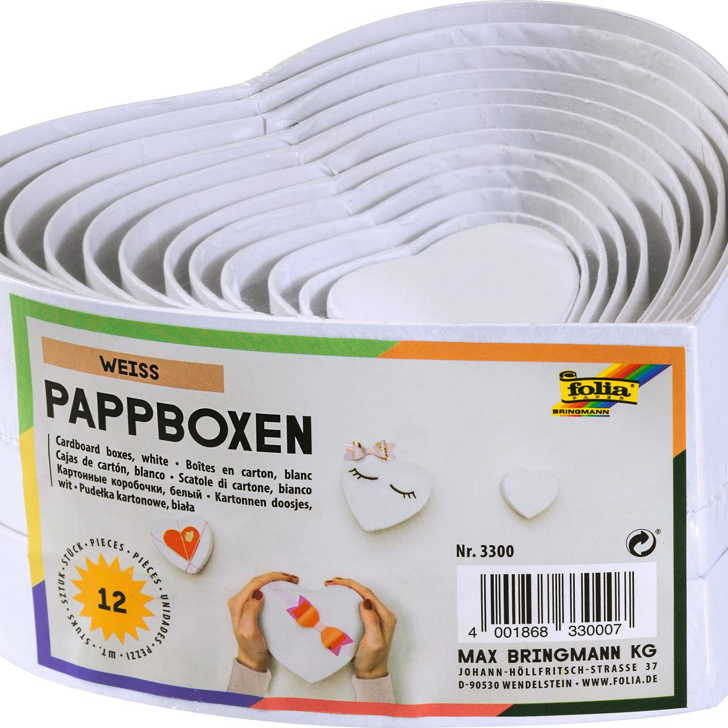 folia 3300 Heart-Shaped Gift Boxes in 12 Different Sizes Cardboard White