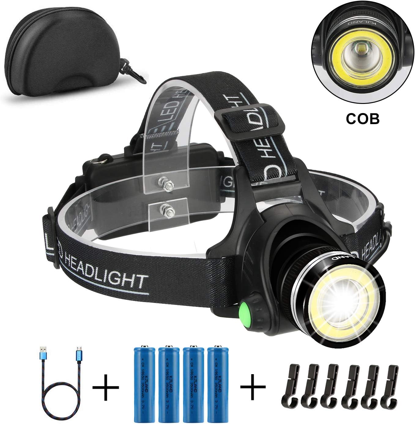 Headlamp Flashlight, 2 in 1 Newest Headlight T6 Spot(Zoomable)+COB Board Flood Light, 6000 Lumen Waterproof USB Rechargeable Hard Hat Head lamp, Up-Close Work Head Light for Outdoor Camping Hunting