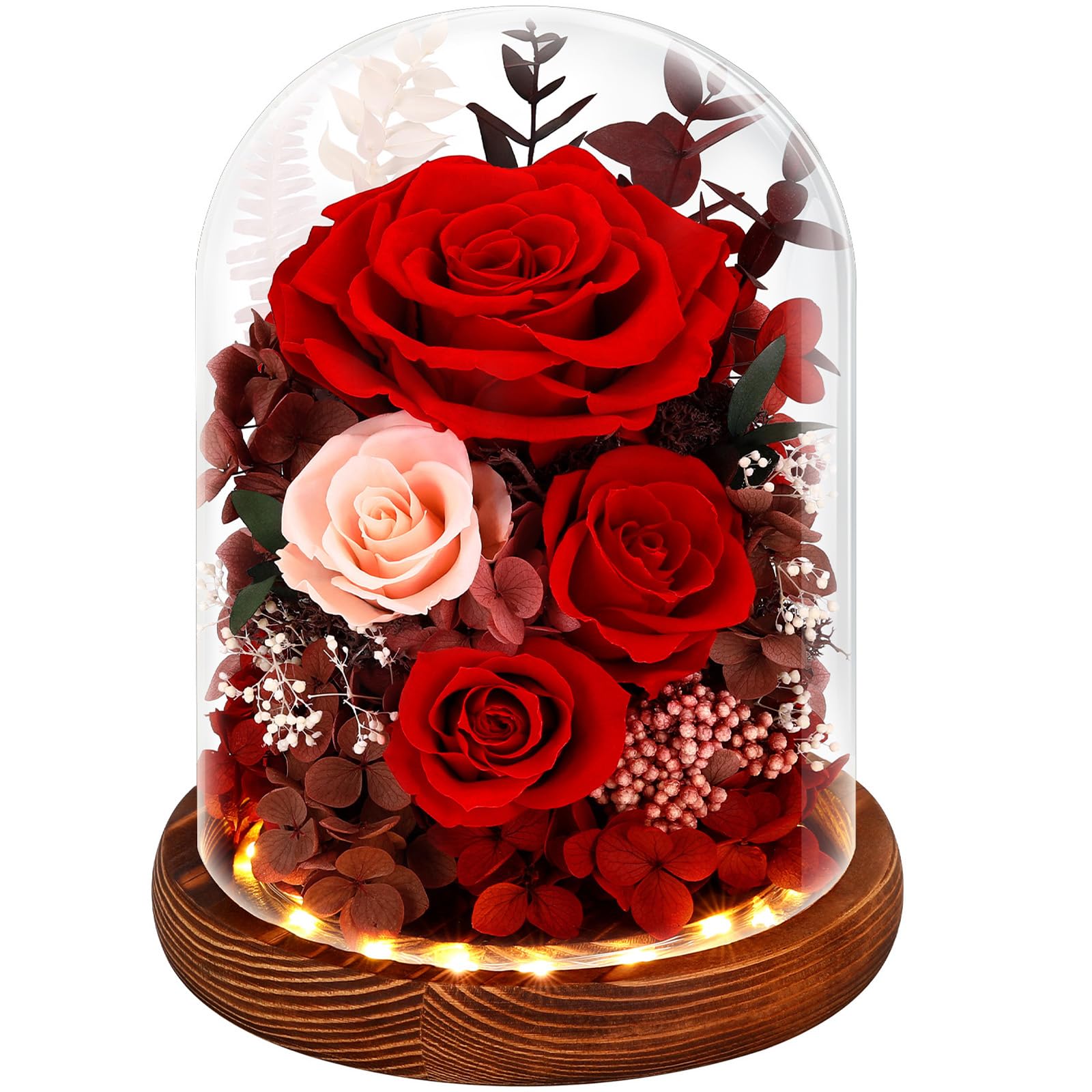 Photo 1 of ***FACTORY SEALED***
Alupssuc Forever Preserved Real Flowers for Delivery Prime, Eternal Fresh Roses in Glass Dome with LED Lights, Mothers Day Gifts for Mom, Her, Wife, Grandma, Daughter, Women, Girlfriend, Birthday, Red