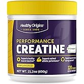 Healthy Origins® Performance Creatine with Creapure®, Unflavored Micronized Powder, Supports Muscle Function, Energy & Recovery, 21.2oz (600g), 120 Servings