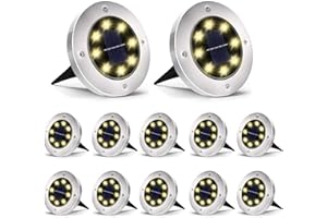 Aogist Solar Ground Lights - 12 Pack, 8 LED, Waterproof Outdoor Disk Lights for Pathway, Yard, Walkway, Patio, Lawn Path (Warm White)