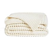 UnHide Melange Knit Blanket - 60" x 80" Textured & Ultra-Soft Wool Throw - Timeless & Breathable Knitted Blanket for Bedroom & Living Room - Snow White