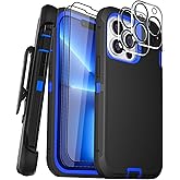 COLDNICE Case for iPhone 13 Pro Max Case 6.7" with Belt Clip Holster Kickstand, 2 Screen Protector & 2 Camera Lens Protector, Heavy Duty Full Body Protection Phone Case(Belt Clip,Black+Blue)