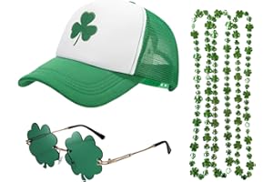 TPXIHAD St Patricks Day Hat for Men Women 5PCS Baseball Cap Trucker Hat Shamrock Necklace Glasses St Patty's Day Accessories