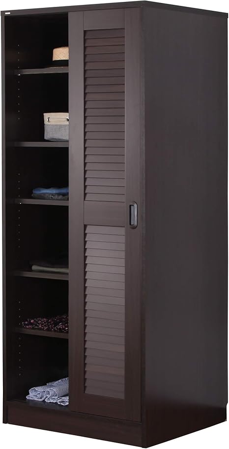 Amazon Jajan ルーバー引き戸クローゼット ヴィスタ 棚タイプ ブラウン幅75cm奥行59cm高さ180cm ワードローブ 収納ラック ワードローブ オンライン通販