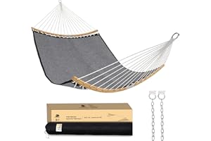 Patio Watcher 14 FT Double Hammock with Curved-Bar Bamboo, Outside Quick Dry Two Person Hammock with Olefin Fabric,Comfortable, Weather-Resistant,450 lbs Capacity, Dark Grey
