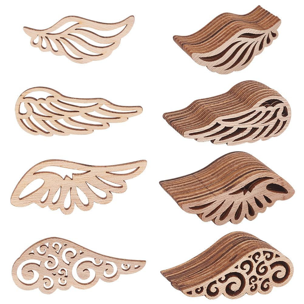 OLYCRAFT 80pcs Wooden Wing Cutouts - 4 Styles, 20pcs Each - Unfinished Wood Craft for DIY Projects