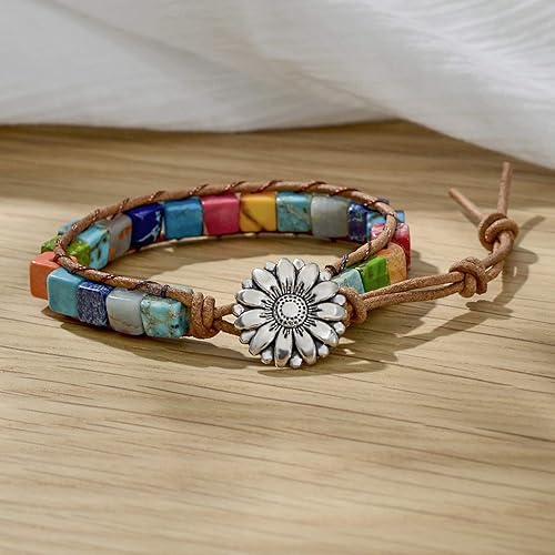Rainbow Bracelet Sedmart Chakra Bracelet Genuine Stone Leather