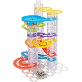 Fat Brain Toys Trestle Tracks Builder Set Slow-Motion Marble Run, 73-Piece | Modular, slow-motion marble run building set. Open-ended creative construction. STEAM learning. Kids, tweens, ages 8 and up.