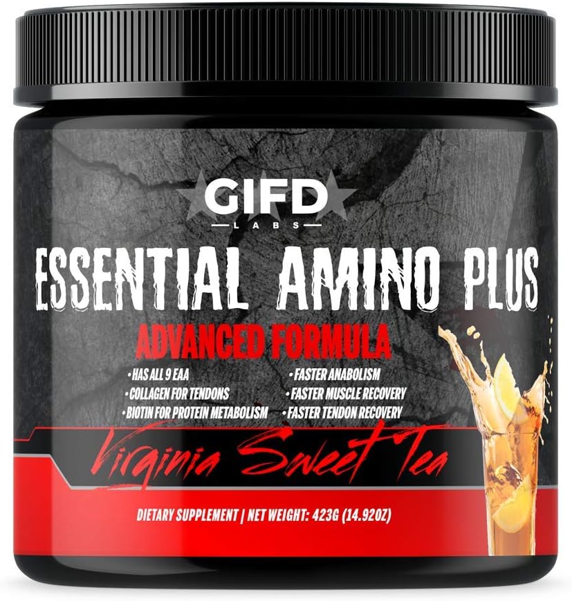 Essential Amino Plus,Virginia Sweat Tea Flavor, GIFD Labs, Essential Amino Plus, Essential Amino Acid, Collagen, biotin, Muscle Building, Tendon strengthening, Muscle Recovery, Hair, Skin, Nails
