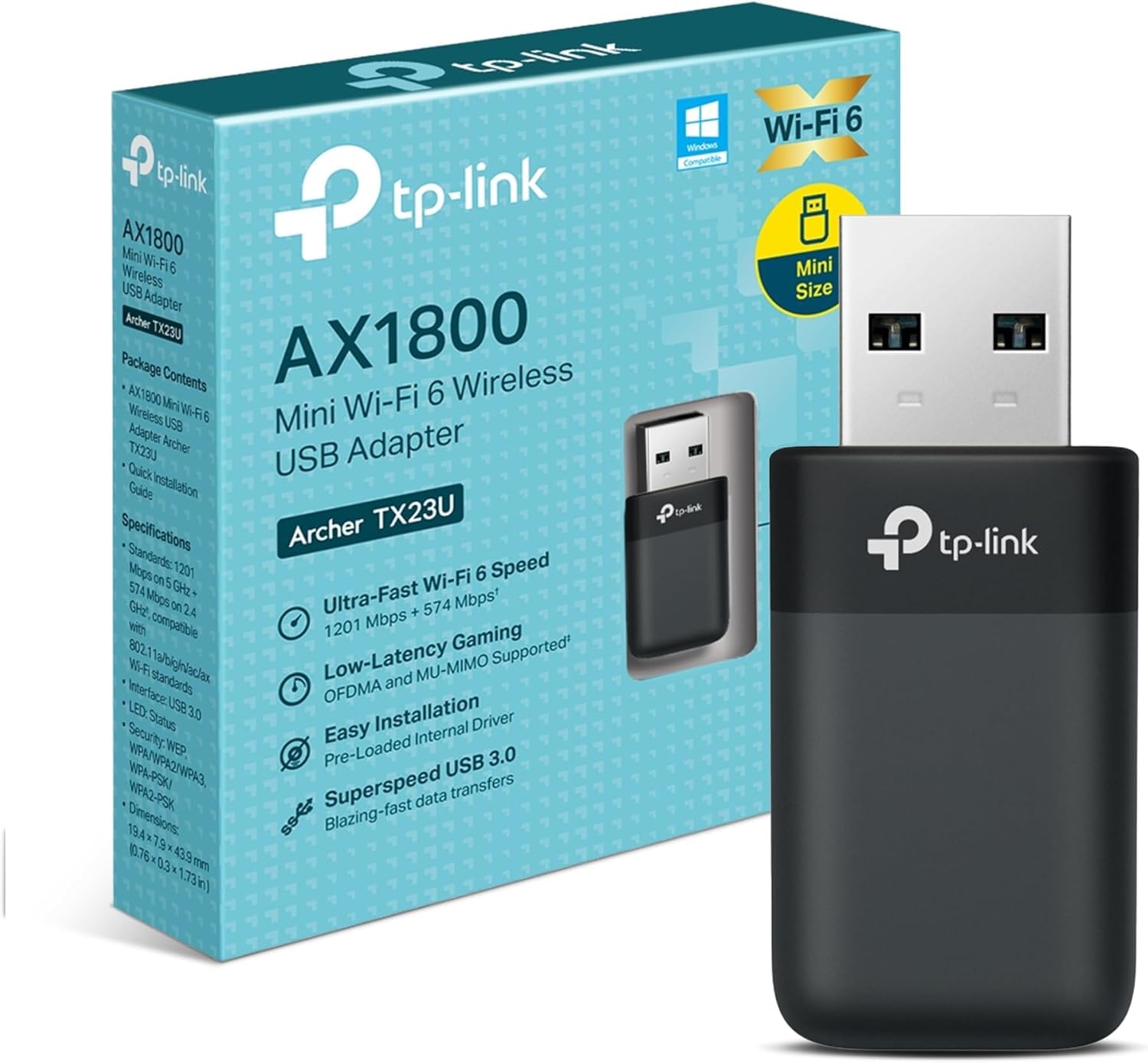TP-Link Archer TX23U Nano WLAN Stick Für PC, Wi-Fi 6 AX1800 Dual Band WLAN Adapter, Nano Größe, WPA3, MU-MIMO, nur Kompatibel mit Windows 11/10