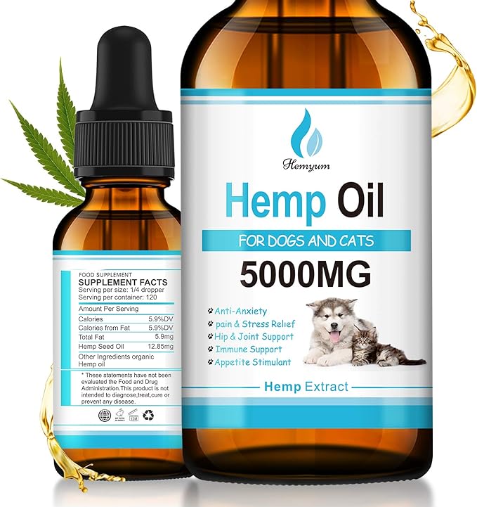 Hemyum Hemp Oil for Dogs & Cats Rich in Omega 369 Calming Aid & Pain Relief