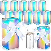 Fulmoon 12 Sets Christmas Sublimation Glass Gift Boxes with Ribbon, Glass Cup Wrapping Shipping Blanks Gift Box for 12 16 18oz Birthday Wedding Christmas Party Drinking Glasses Cup(Laser)