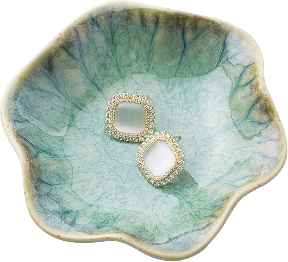 CavspkArt Ceramic Jewelry Dishes Green Vintage Blue 11x3cm