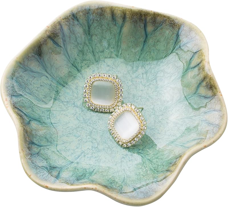CavspkArt Ceramic Jewelry Dishes Green Vintage Blue 11x3cm
