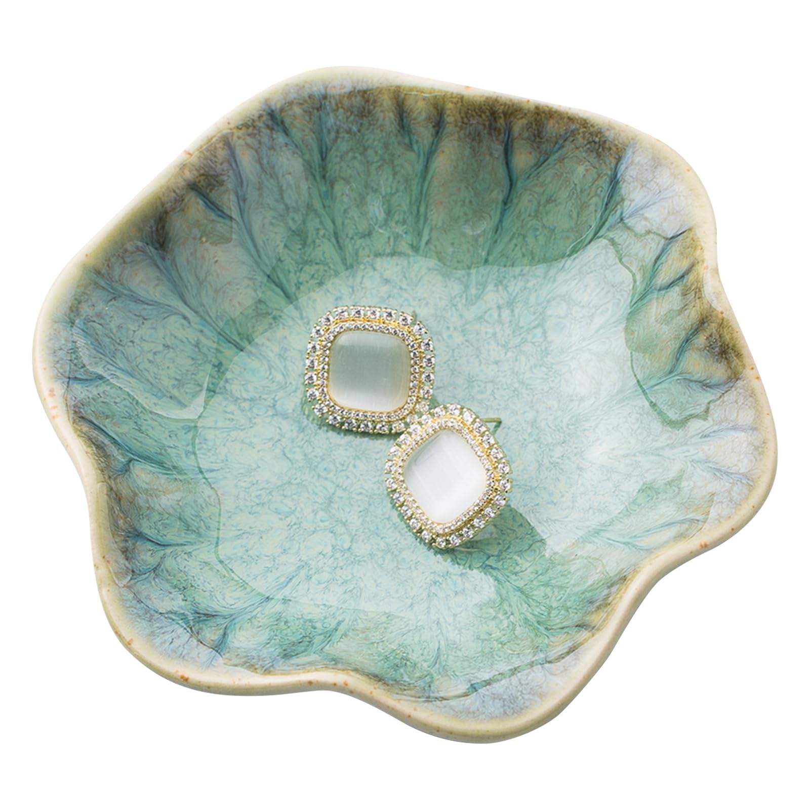 1Pcs Ceramic Jewelry Dishes, Decorative Trinket Trays, Small Ring Dishes, Trinket Key Trays, Jewelry Trays, Jewelry Plates, Key Bowl, Ceramic Trinket Dish Gift for Women and Girls (Green+Vintage blue)
