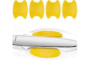 Kewucn 4PCS Car Door Handle Sticker, Carbon Fiber Auto Door Side Handle Protective Films, Anti-Scratch Vehicle Door Cup Protector, Universal Exterior Accessories for Most Cars (Yellow)