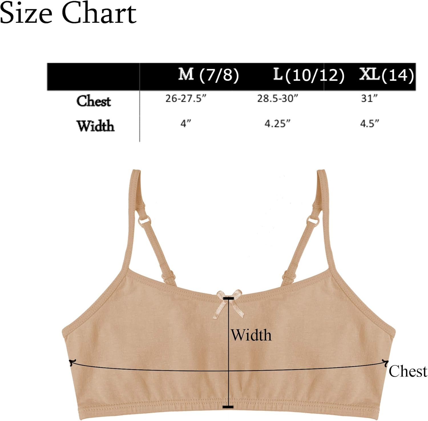 7/8 Popular Girls Cotton Cami Crop Bra with Adjustable Straps 5 Pack