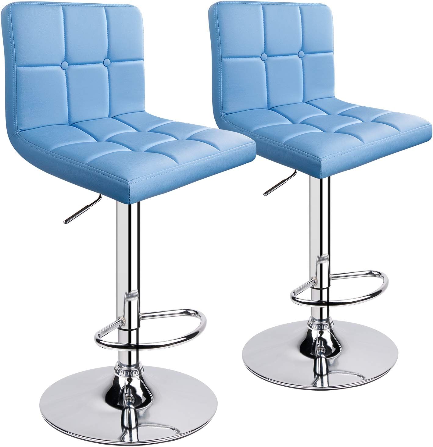HOMEKOKO Square Metal Barstools PU Leather with Adjustable Swivel Barstools Set of 2, Sky Blue