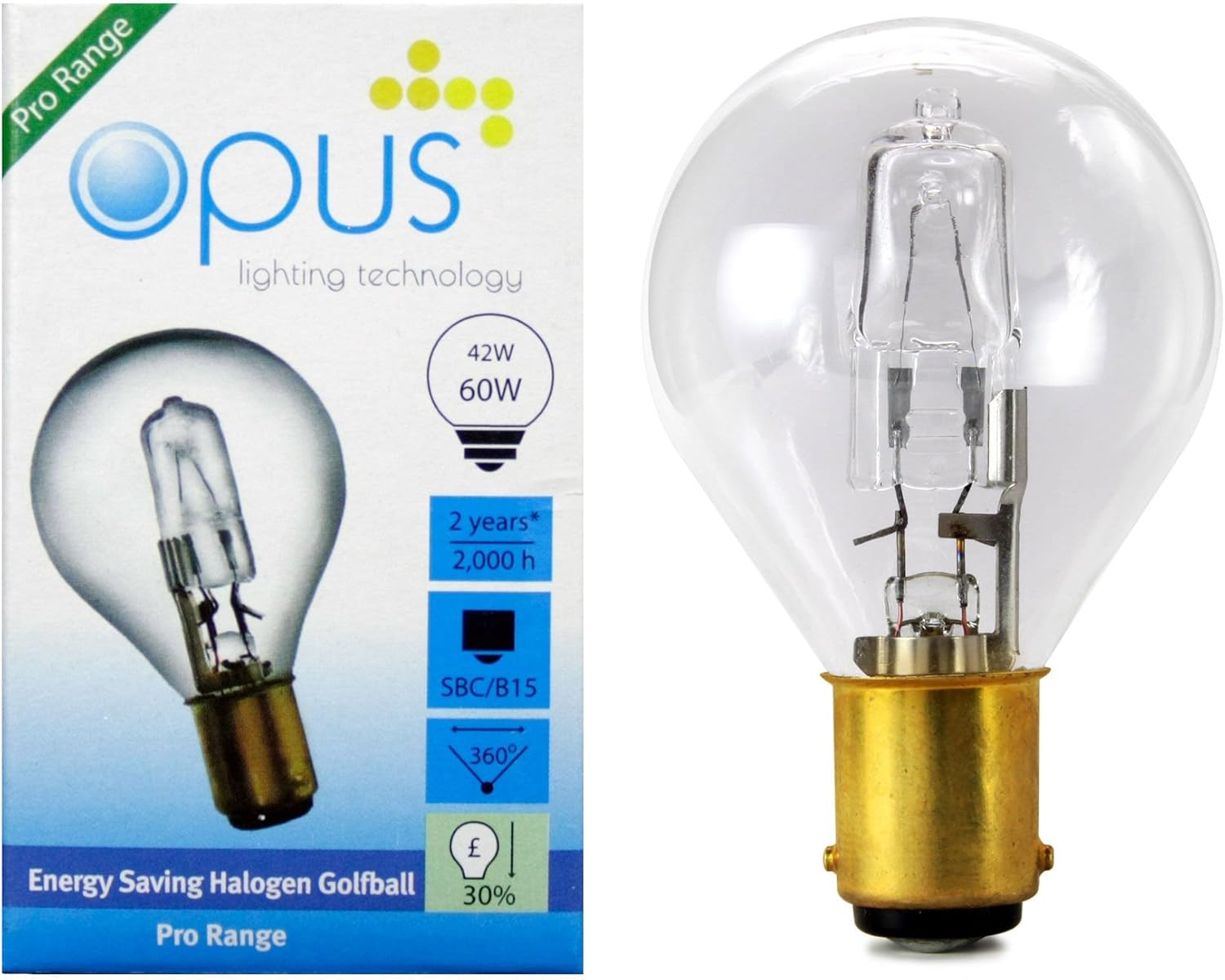 5 x Opus 42w = 60w Golf Ball SBC B15 Small Cap Long Life Clear