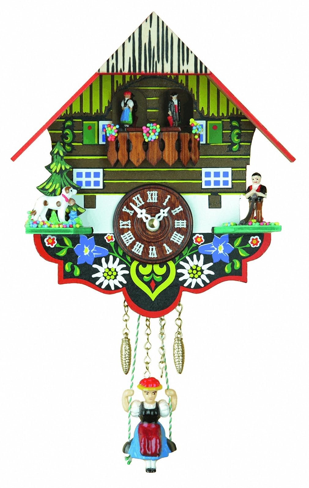 Trenkle Small minature Black Forest Clock Black Forest House, turning dancers, no cuckoo call TU 263 SQ