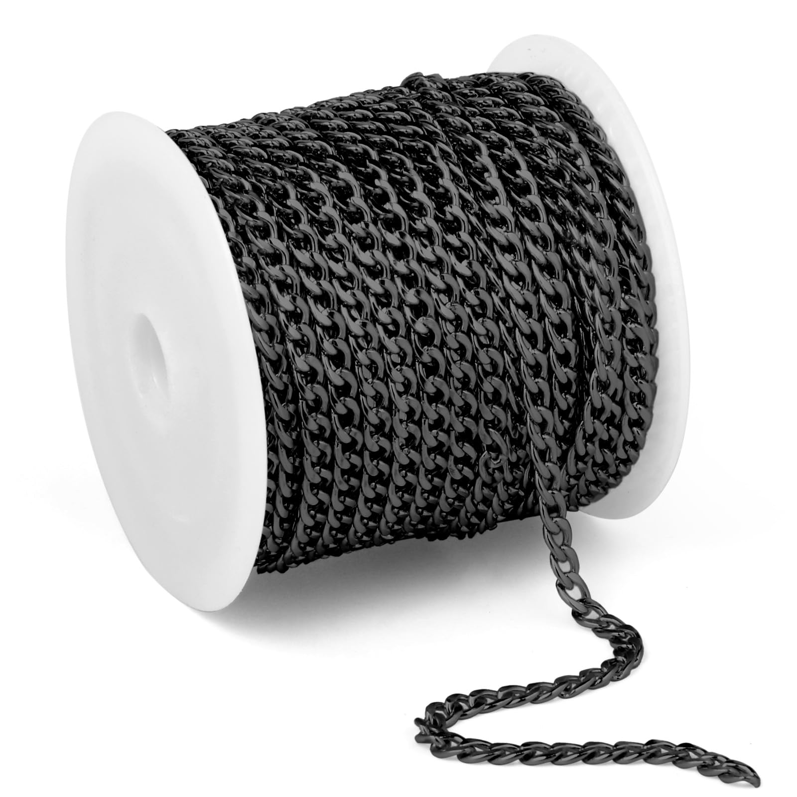 Photo 1 of [33 Ft] Black Stainless Steel Cuban Chains Roll, 4.5mm Width 304 Stainless Steel Black Curb Link Chains Spool Bulk for Jewelry Making