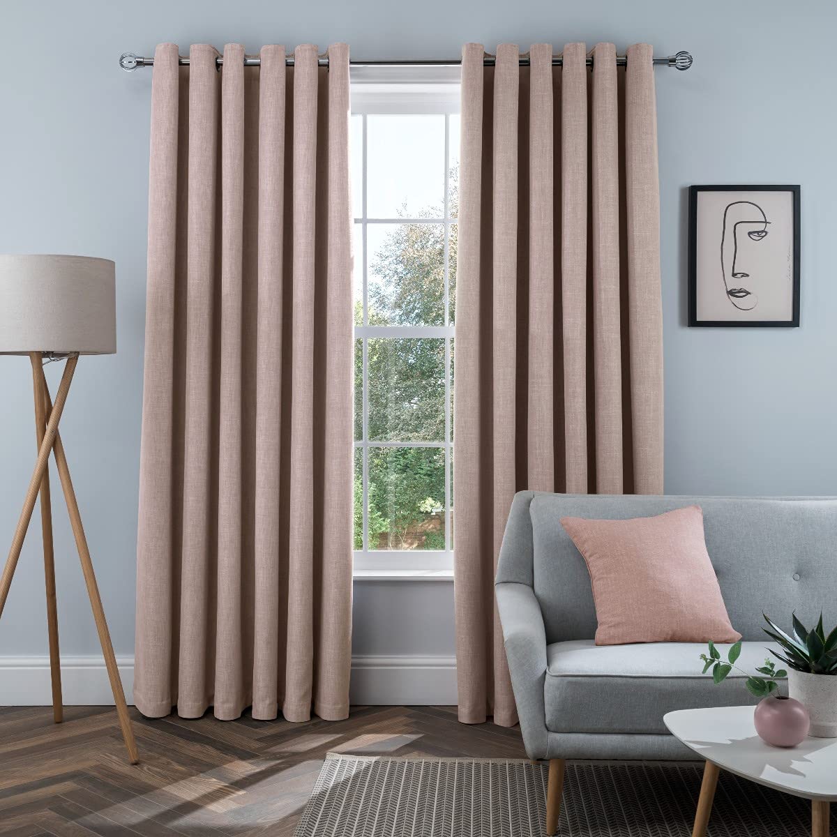 Sleepdown Linen Look Eyelet Blackout Lined Curtains Thermal Insulated for Bedroom and Living Room Blush 46 x 72 Inch