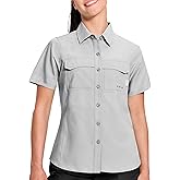 Haimont Women's UPF 50+ Sun Protection Button Down Fishing Hiking Travel Shirts Short Sleeve Quick Dry Shirt with Pockets