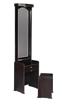 Generic Wood Dressing Table with Light and Stool In Dark Walnut (Black, HMDT_2000WN)