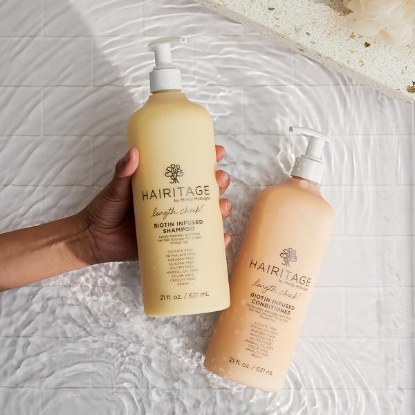 HAIRITAGE BIOTIN + CASTOR OIL SHAMPOO AND CONDITIONER SET – VOLUME + MOISTURE – SULFATE FREE + COLOR SAFE – WOMEN + MEN HYDRATING REPAIR SHAMPOO CONDITIONER
