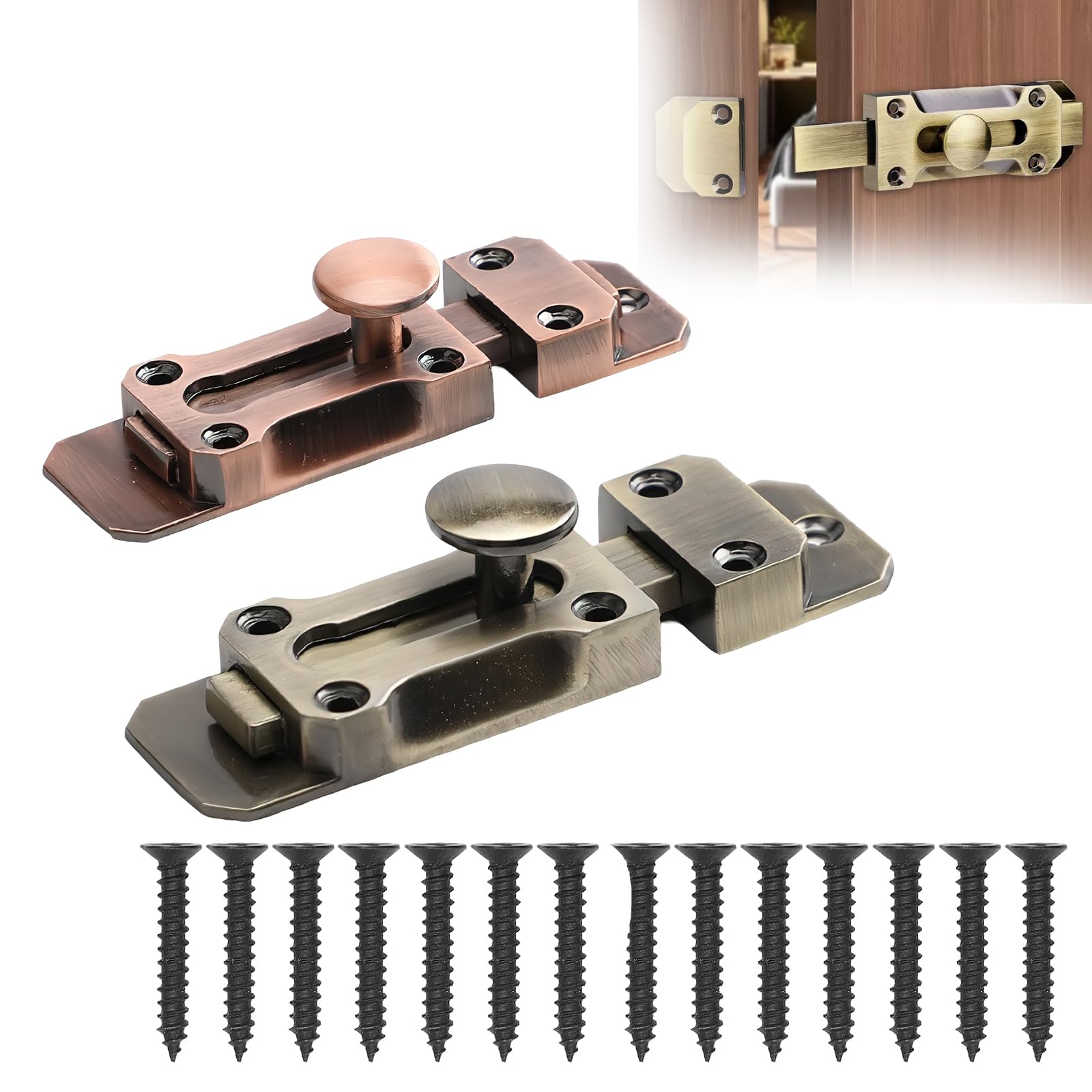 Asheyya 2 Pcs Door Brass Bolts for Internal Doors (Red Bronze and Green Bronze)